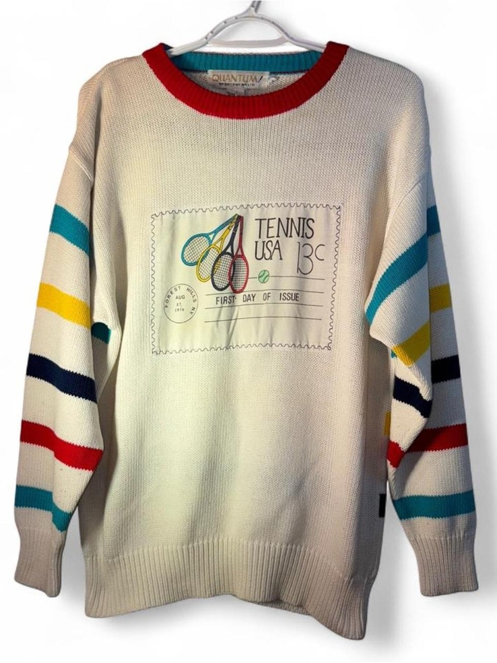 Crewneck Sweater - Cream with Multi Color Stripes